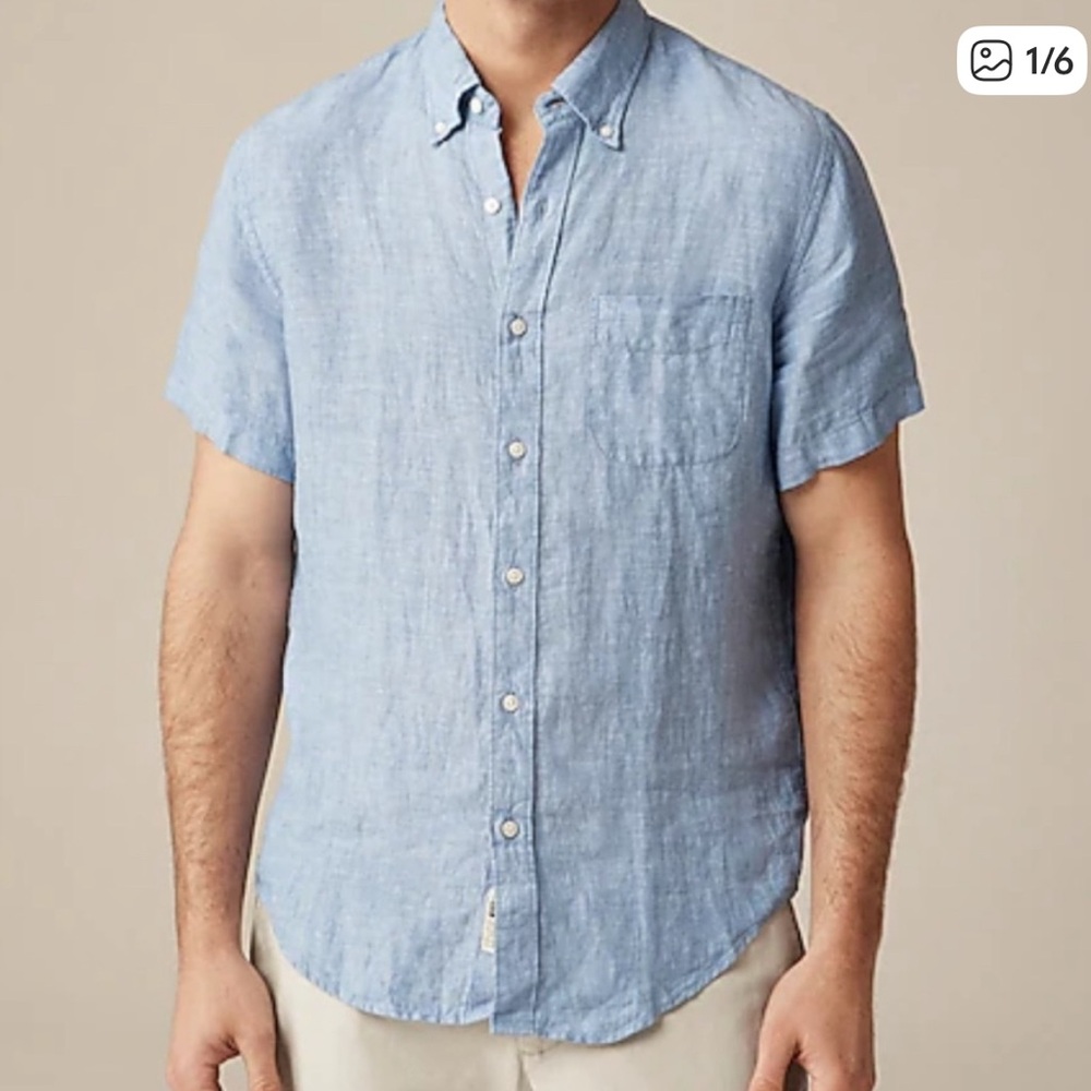 J.Crew Men’s Light Blue Linen-Blend Short-Sleeve Shirt Size Small (EUC)